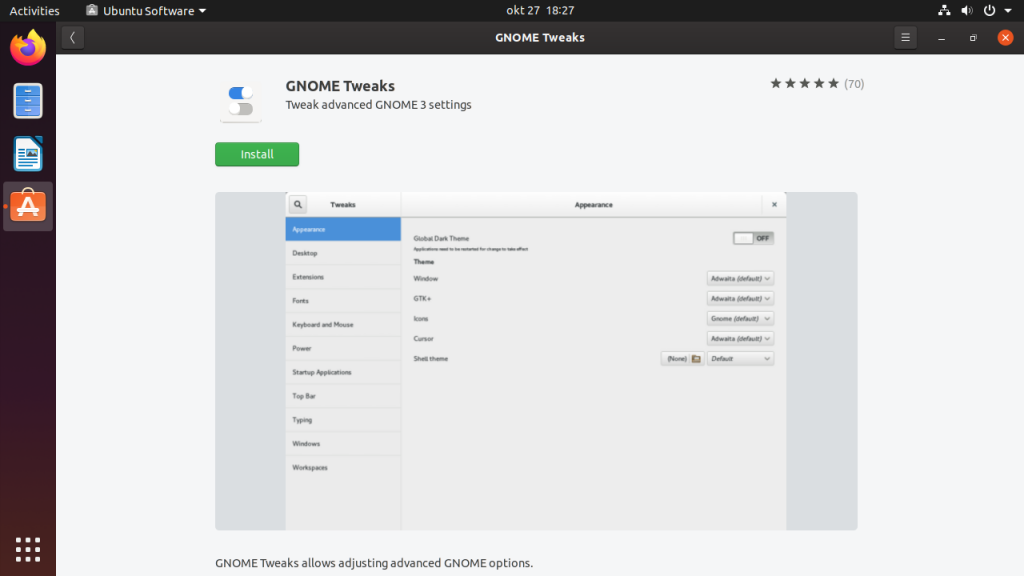 GNOME Tweaks installation