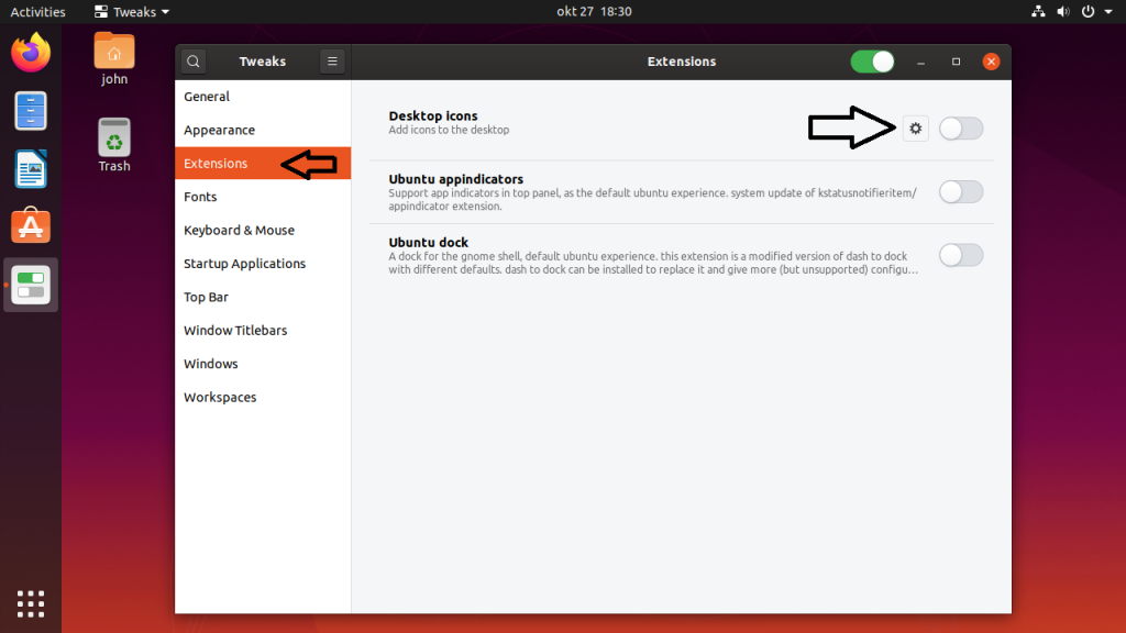Open GNOME Tweaks, navigate to Extensions -> Desktop Icons